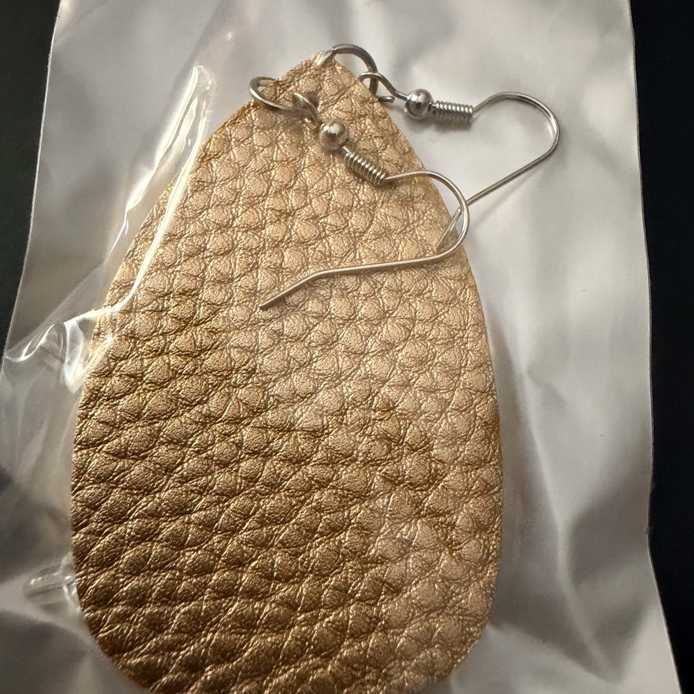 Metallic Teardrop Leather Earrings - Rose Gold